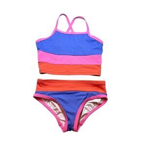 Hanna Anderson Bold Stripes Two Piece 4T 90CM Pink/Purple/Orange